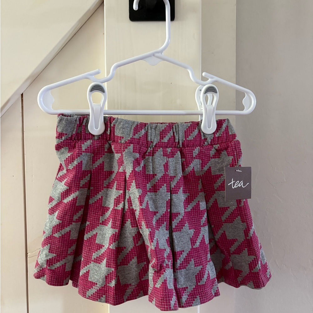 Tea Collection Kids Pink and Gray Houndstooth Skirt 2T